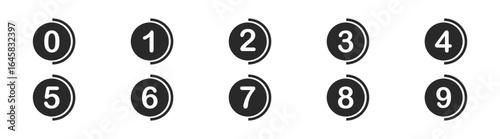 Icon set with numbers and vector elements. Includes bubble chat, buttons, and circle symbols. Graphic design and infographic for business and modern illustration. 