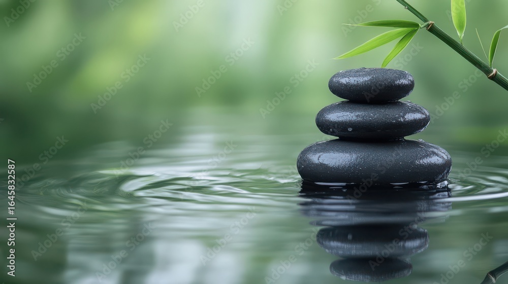 Fototapeta premium Minimalist Zen Stone and Bamboo Spa Background