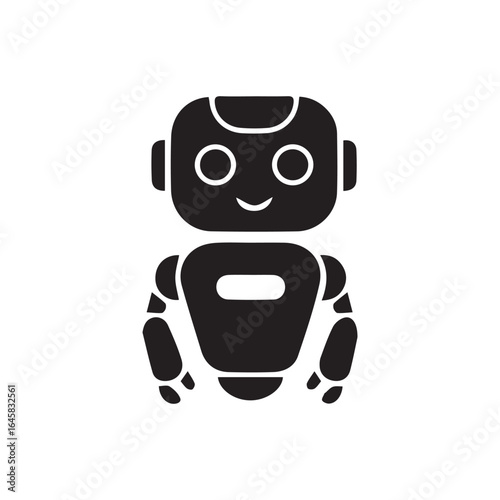 Cute friendly robot silhouette icon with rounded body and smiling face