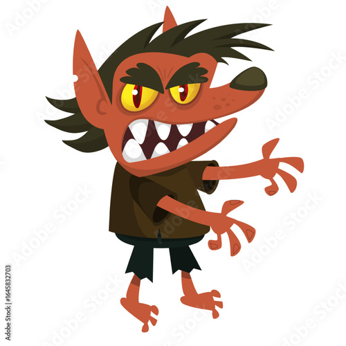 Cartoon funny werewolf character for Halloween design. Vector isolated