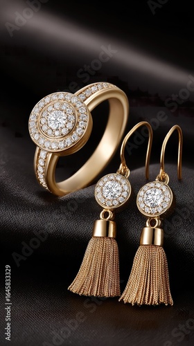 Luxury gold tone diamond jewelry set
