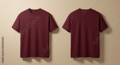 lat lay mockup of a burgundy oversized male t-shirt