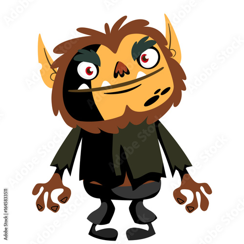 Cartoon funny werewolf character for Halloween design. Vector isolated