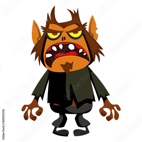 Cartoon funny werewolf character for Halloween design. Vector isolated