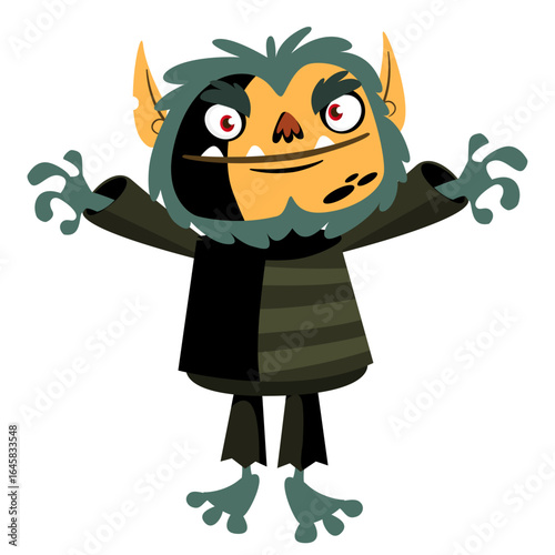 Cartoon funny werewolf character for Halloween design. Vector isolated