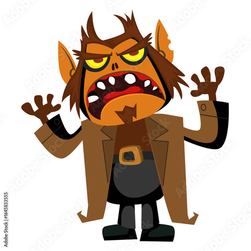 Cartoon funny werewolf character for Halloween design. Vector isolated