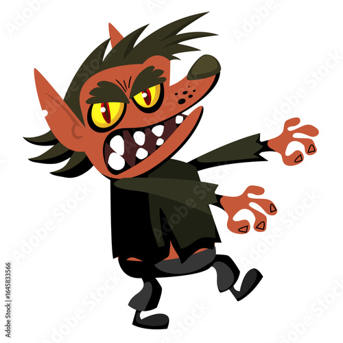 Cartoon funny werewolf character for Halloween design. Vector isolated