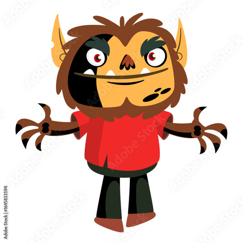 Cartoon funny werewolf character for Halloween design. Vector isolated