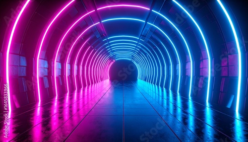 Neon tunnel with vibrant pink and blue light