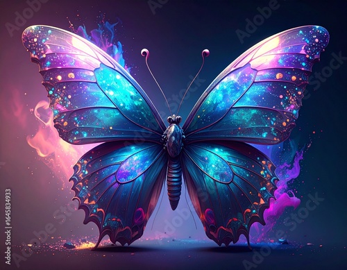 Glowing, iridescent butterfly, cosmic wings