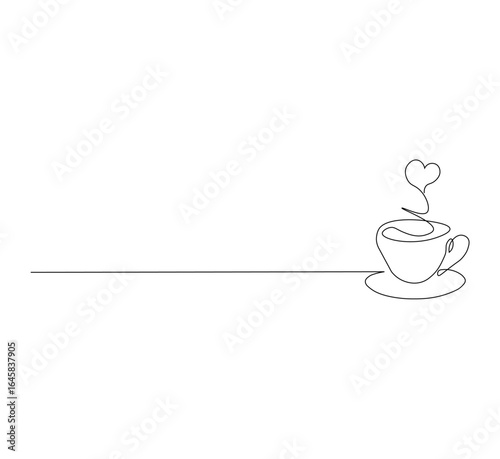 Secangkir Kopi dengan Cinta – Ilustrasi Minimalis Mug Kopi dengan Simbol Hati, Konsep Minuman Hangat untuk Desain Kafe, Romantis, dan Minuman Pagi dengan Latar Belakang Putih
