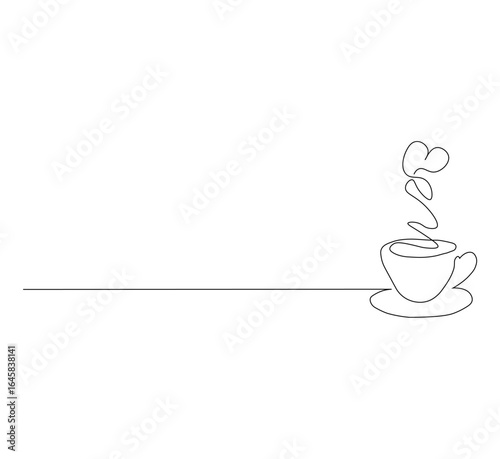 Secangkir Kopi dengan Cinta – Ilustrasi Minimalis Mug Kopi dengan Simbol Hati, Konsep Minuman Hangat untuk Desain Kafe, Romantis, dan Minuman Pagi dengan Latar Belakang Putih