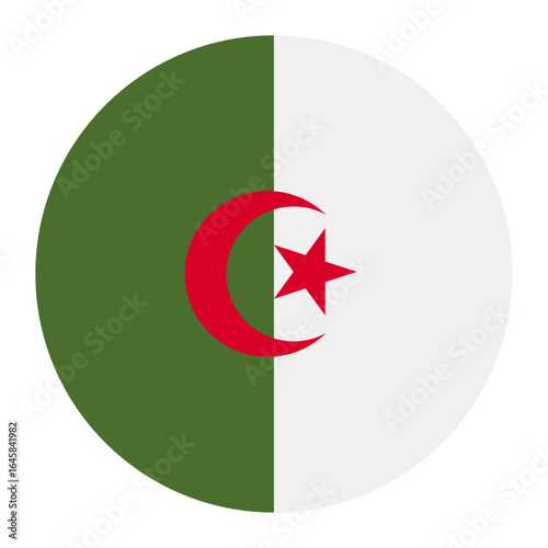 Algeria national flag isolated on white. Official vertical bicolor green and white with red crescent and star, simple flat design. Vector clipart or icon for Algerian events and news illustration