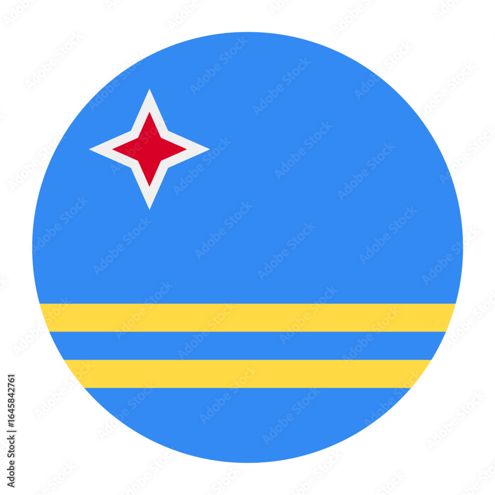 Aruba national flag isolated on white. Official light blue field with yellow stripes and red star, simple flat design. Vector clipart or icon for Aruban events and news illustration, travel or politic Aruba national flag isolated on white. Official light blue field with yellow stripes and red star, simple flat design. Vector clipart or icon for Aruban events and news illustration, travel or politic