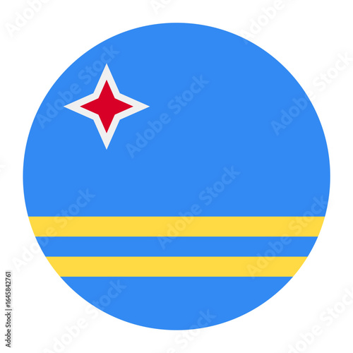 Aruba national flag isolated on white. Official light blue field with yellow stripes and red star, simple flat design. Vector clipart or icon for Aruban events and news illustration, travel or politic