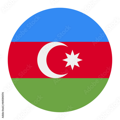 Azerbaijan national flag isolated on white. Official horizontal tricolor blue, red, and green with crescent and star, simple flat design. Vector clipart or icon for Azerbaijani events and news
