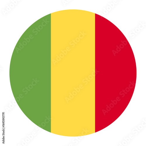Mali national flag isolated on white. Official vertical tricolor green, yellow, and red, simple flat design. Vector clipart or icon for Malian events and news illustration, travel or politics banner.