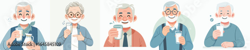 vector of a grandfather drinking milk in the morning