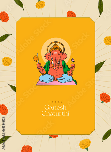 Happy Ganesh Chaturthi banner design with Lord Ganesha vector illustration template design 