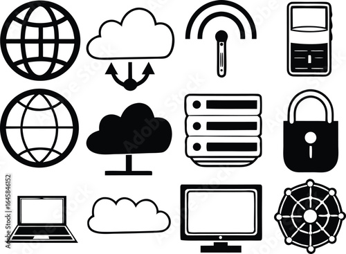 Internet and web, wireless icons set vector with editable
