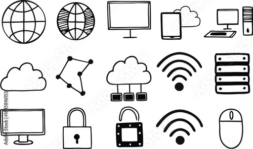 Internet and web, wireless icons set vector with editable
