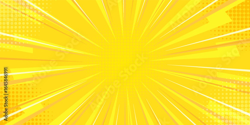 Yellow comic book background. Modern creative pop art orange halftone style background