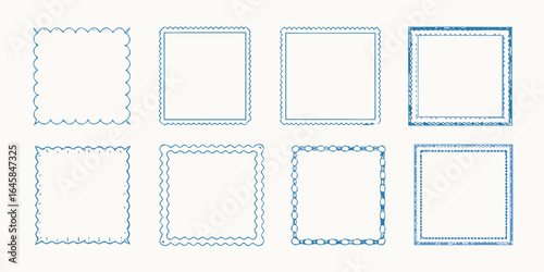 Collection of decorative blue square frames with various unique borders