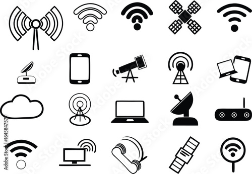 Internet and web, wireless icons set vector with editable
