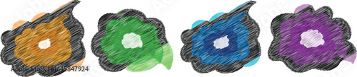 Elegant Liquid-Look Organic Black and Varaites Colour Shape Pack in Flowing Round Forms and Scribed brush Bold Vector Palettes

