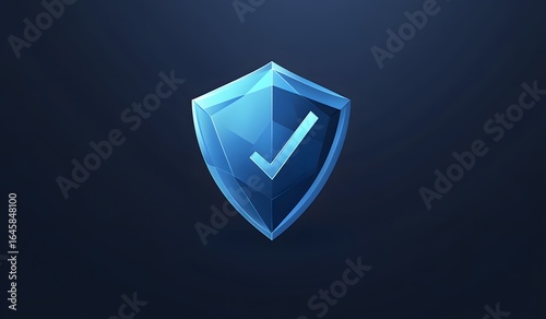 Blue security shield with a checkmark icon on a dark blue background, vector illustration design. Cyber layer for website banner and web layout
