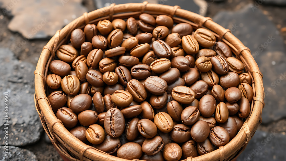 Fototapeta premium Basket of Dark Roasted Coffee Beans | Caffeine Lover’s Delight