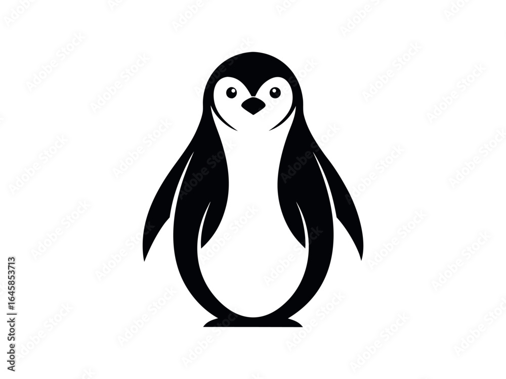Fototapeta premium Vector illustration of a black silhouette of a penguin. Isolated white background