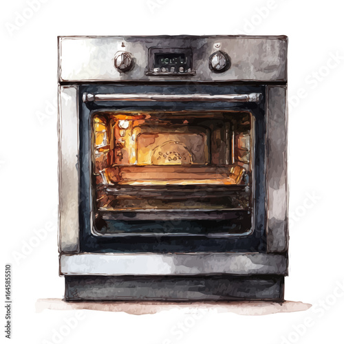 Built-in Oven, watercolor painting, vector illustration, isolated on a white background.