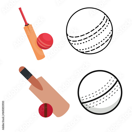 Cricket Ball And Bat Vector Illustration 