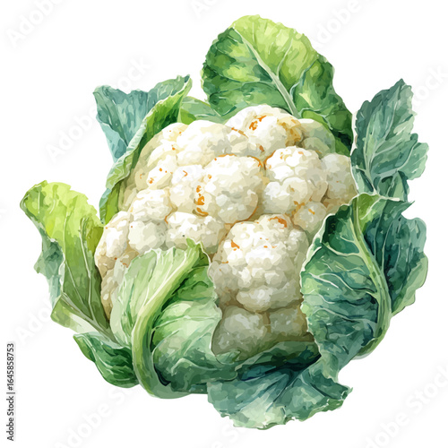Cauliflower, watercolor painting, vector illustration, isolated on a white background.