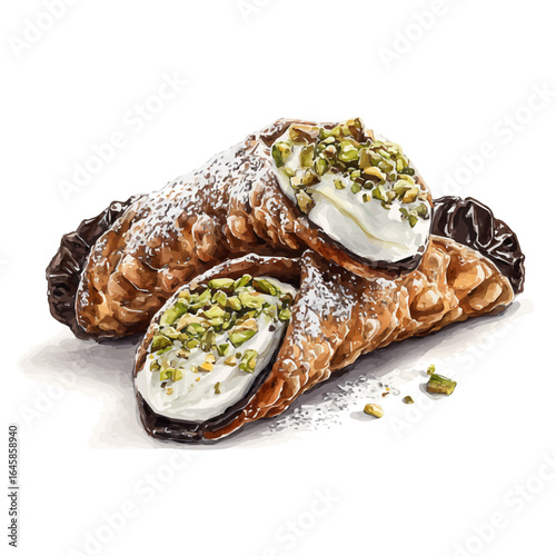 Cannoli, watercolor painting, vector illustration, isolated on a white background.