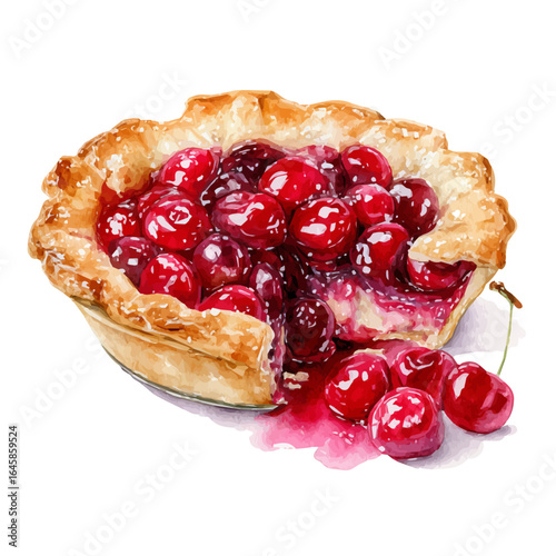 Cherry Pie, watercolor painting, vector illustration, isolated on a white background.
