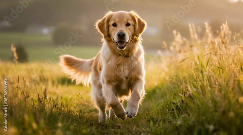 Golden Retriever Enjoying Afternoon Sun in the Field