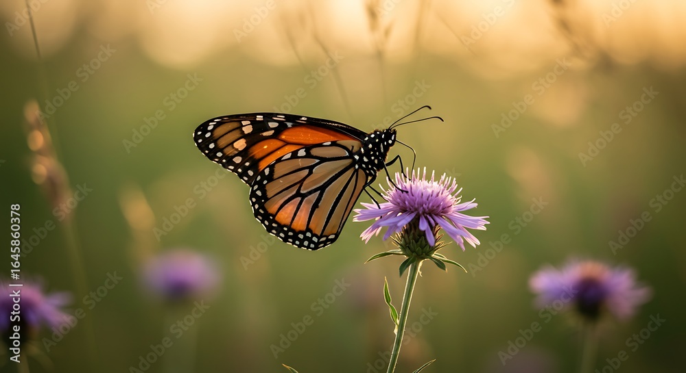 Fototapeta premium Butterfly on Flower in Field