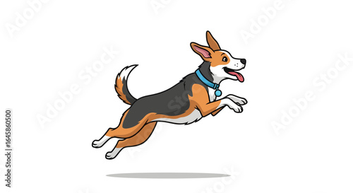 Dynamic Action Event of a Corgi Dog in Mid-Jump, Illustrative Style, Playful Environment, Creative Perspective
