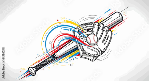 Swinging Bat and Catching Glove Illustration for Sports Enthusiasts in Dynamic Graphic Design