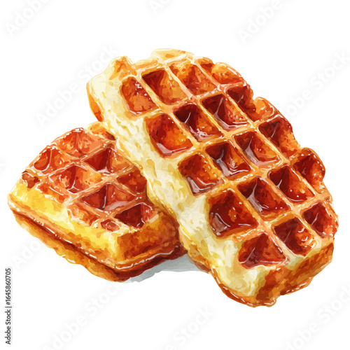 Watercolor vector illustration of Waffle, isolated on white background.