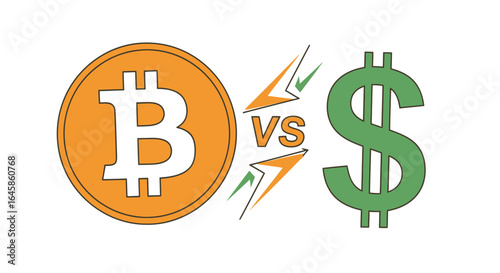 The Battle of Cryptocurrencies in Finance, Illustrated Concept on Economic Trends