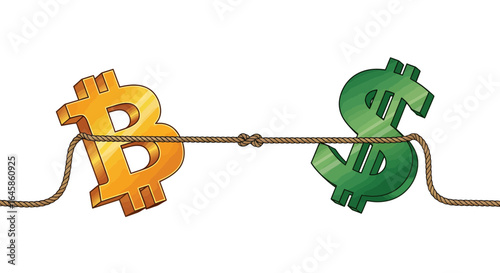 Economic Battle Illustrated, Financial Concepts, Digital Currency, Graphic Illustration, Business Environment