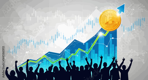 Celebrating Financial Success with Engaged Investors, Graphic Illustration, Financial Market Environment, Optimistic Viewpoint