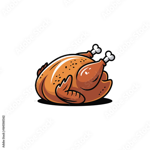 Cartoon Illustration of a Roasted Whole Chicken with Exposed Drumstick Bones on a White Background