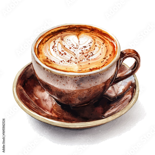 Cappuccino, watercolor painting, vector illustration, isolated on a white background.