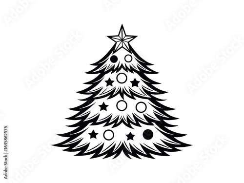 Silhouette of a Christmas tree with decorations.Vector icon isolated on a white background