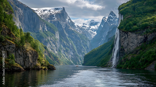 Geirangerfjord norway travel destination scenery fjord mountains waterfall boat scenic tourism vacation 100 © MuhammadUmer