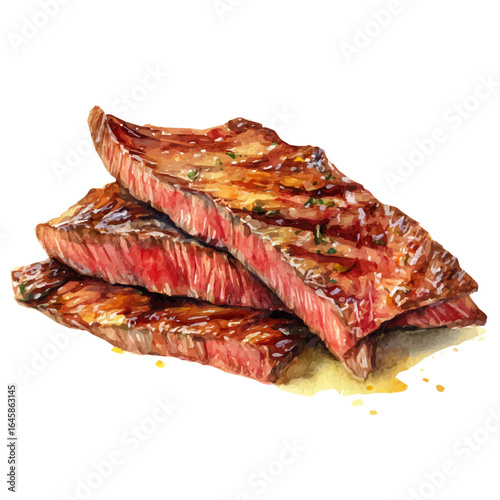 Carne Asada, watercolor painting, vector illustration, isolated on a white background.
